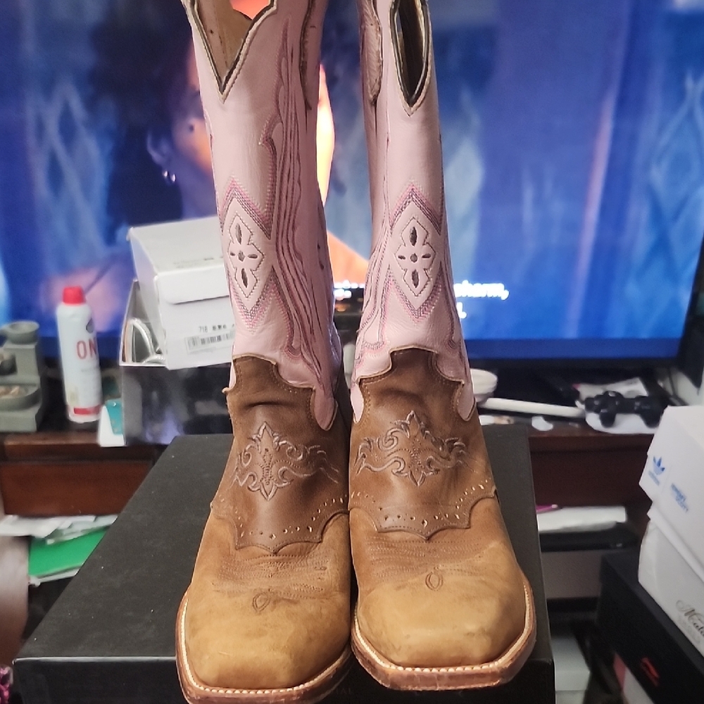 Brown and Pink Western Boots